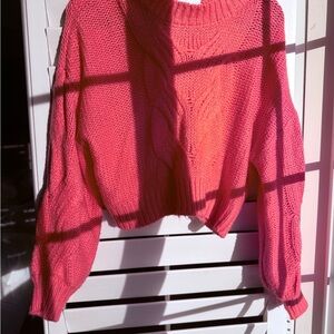 Elegant Coral Cowl Neck Sweater